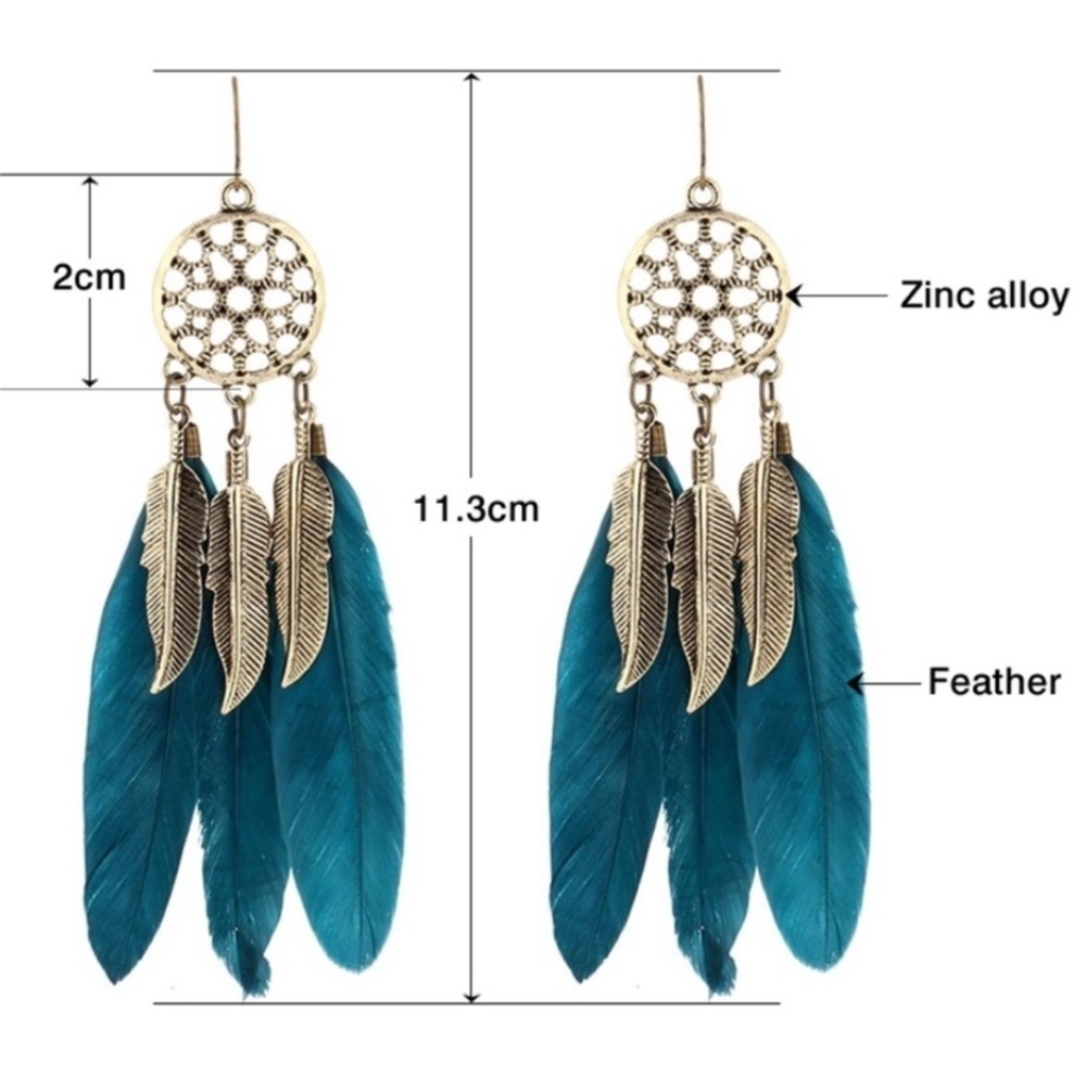 Dream catcher dangle earrings. Teal under light (see pictures) 4.5 inches size. - Picture 7 of 13
